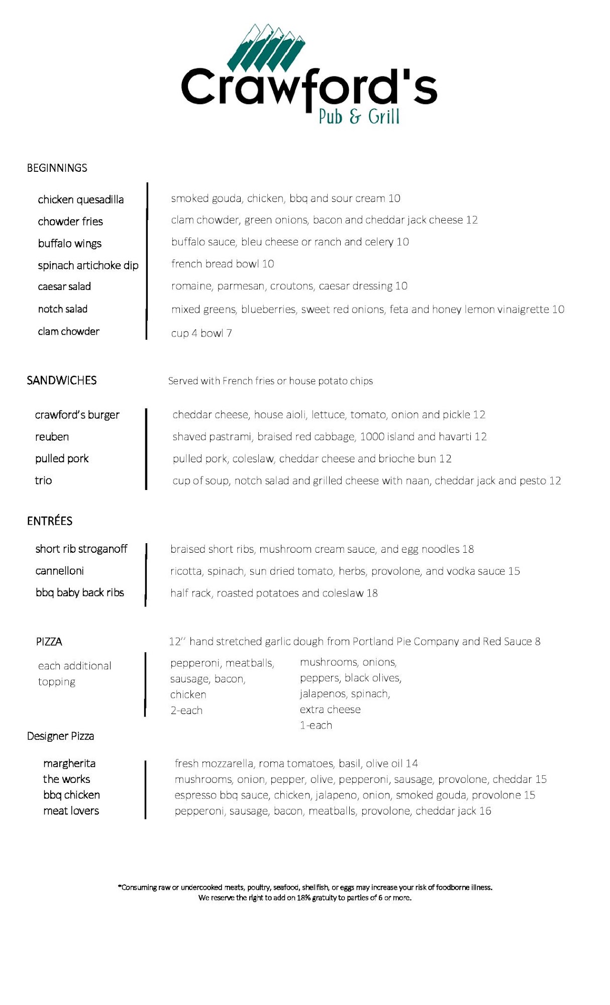 Grand Summit Dining Menu