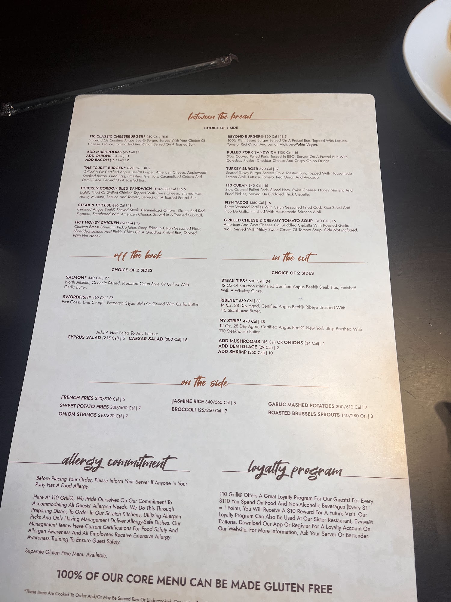 110 Grill Menu