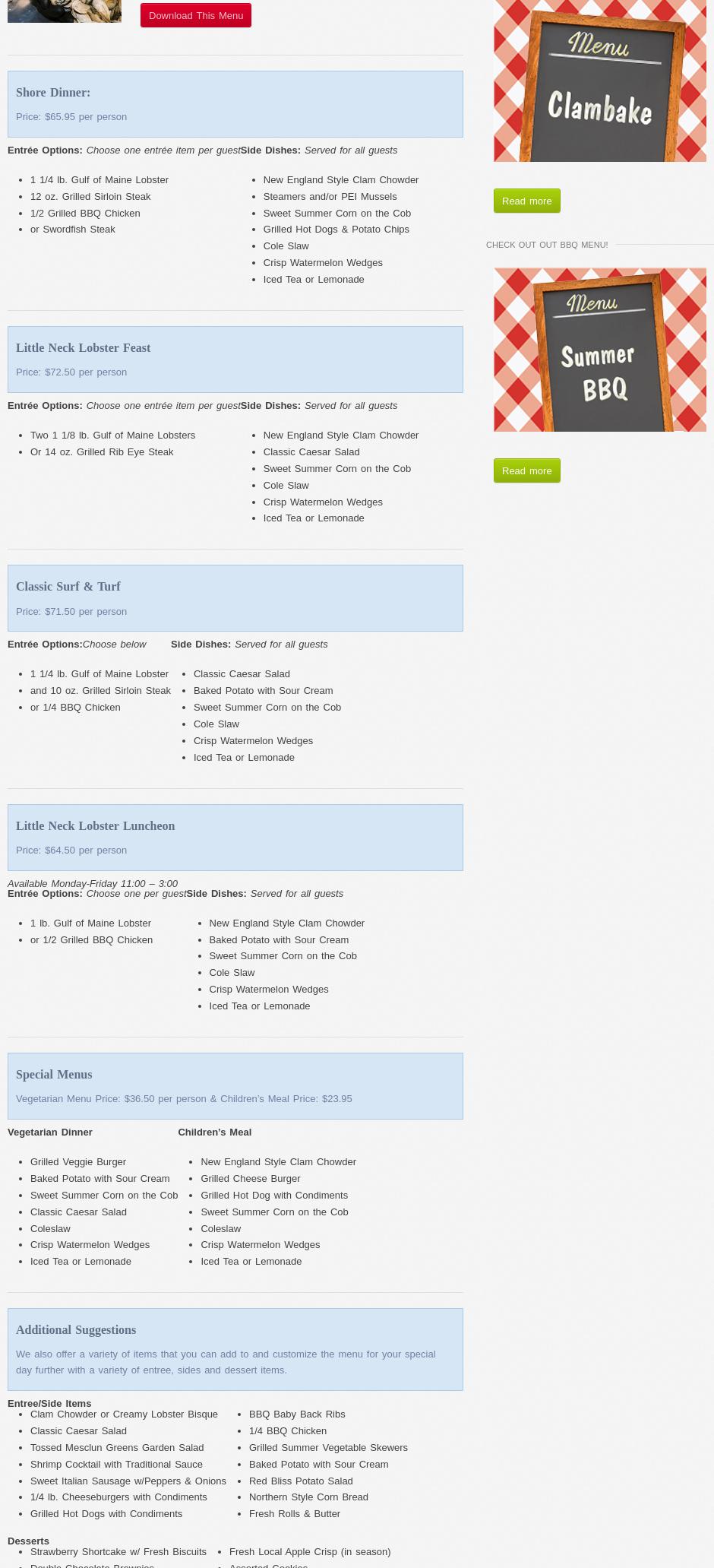 Little Neck Clambake Co. Menu