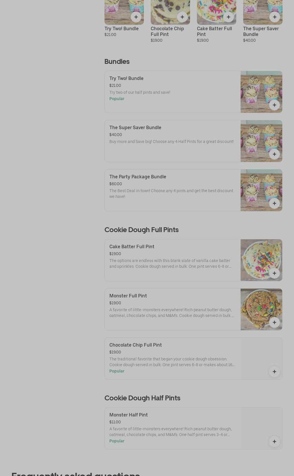 Scooped Cookie Dough Bar Express Menu