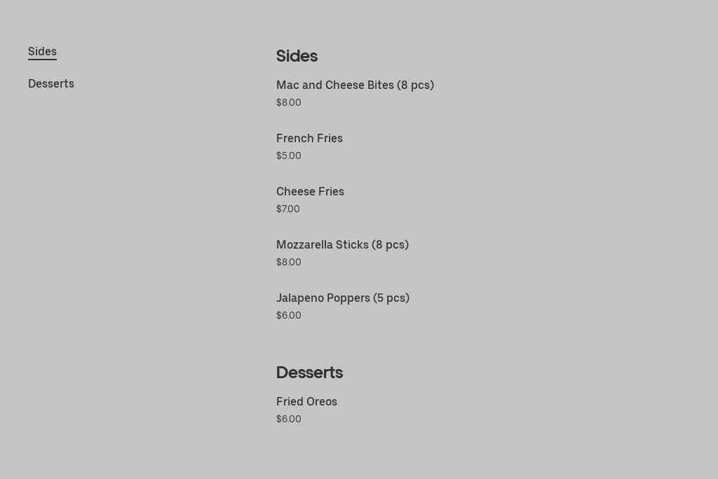 Tailgaters Grill Menu