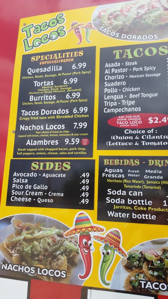 Tacos locos food truck Menu