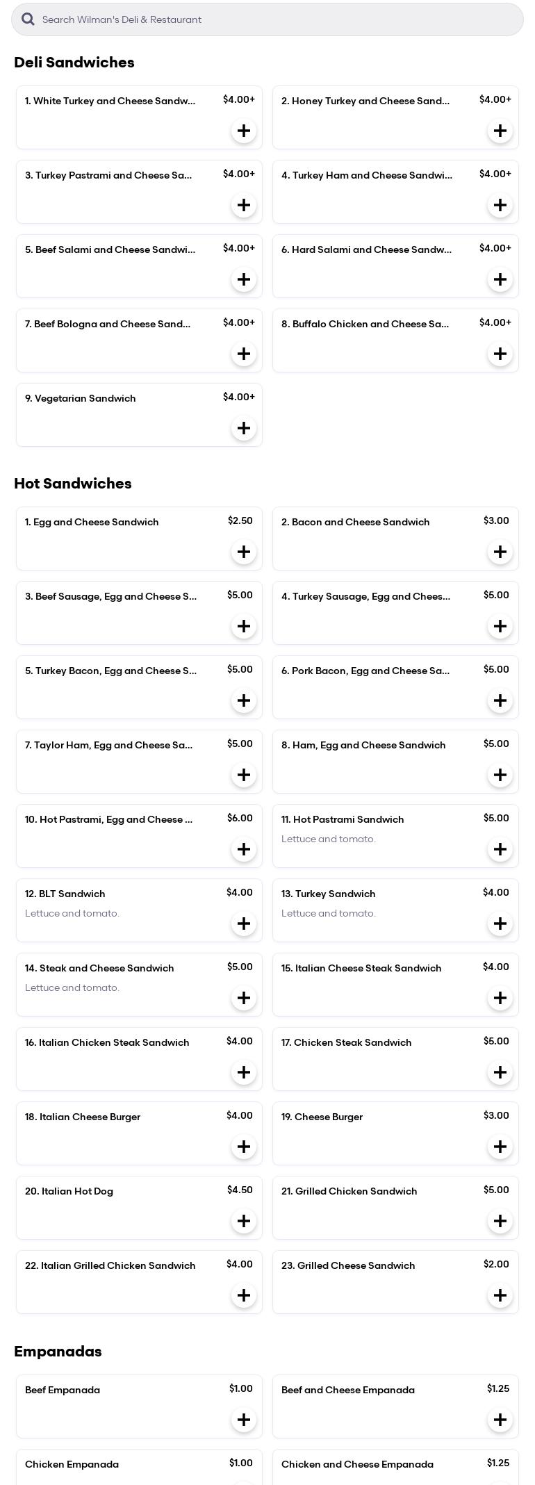 Wilman's Deli & Restaurant Menu