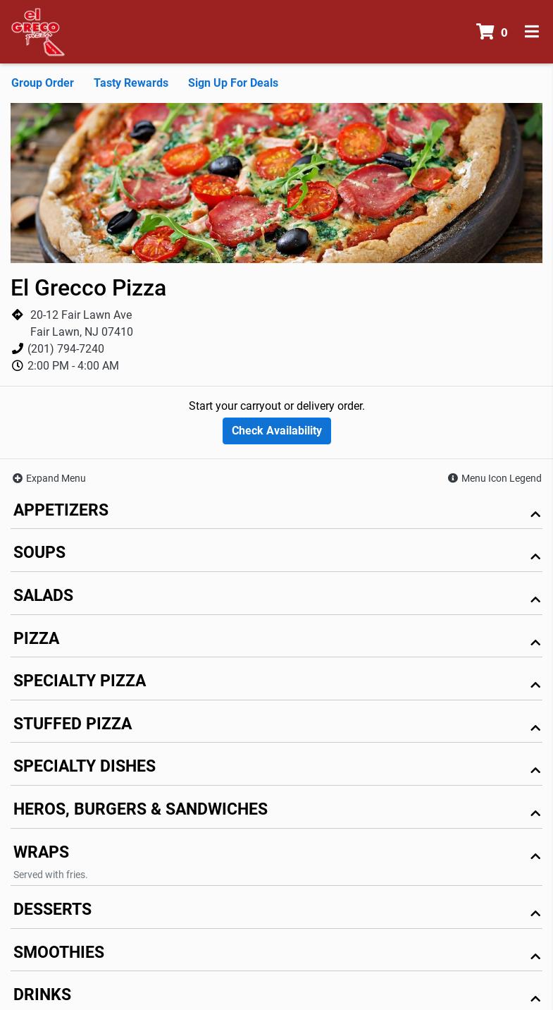 El Grecco Pizza Menu