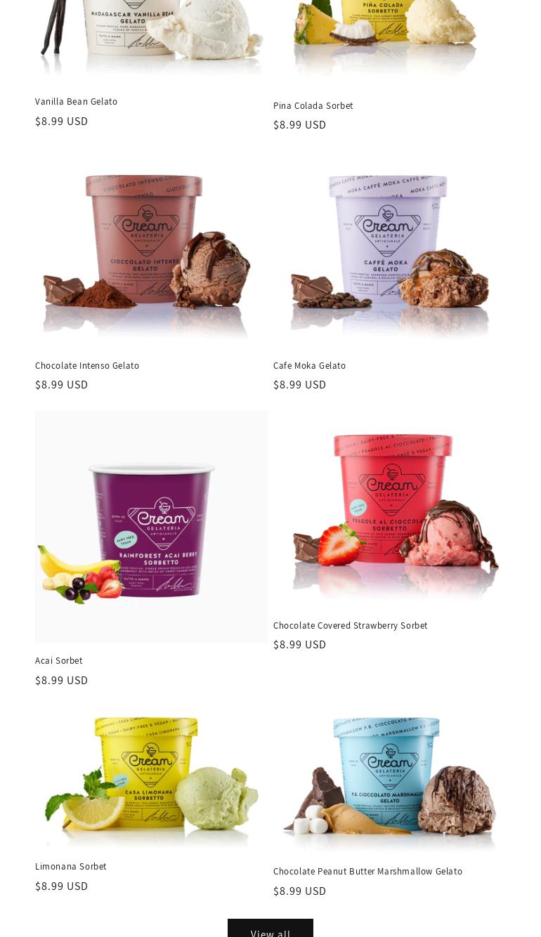 Cream Gelateria and Pasticceria Menu