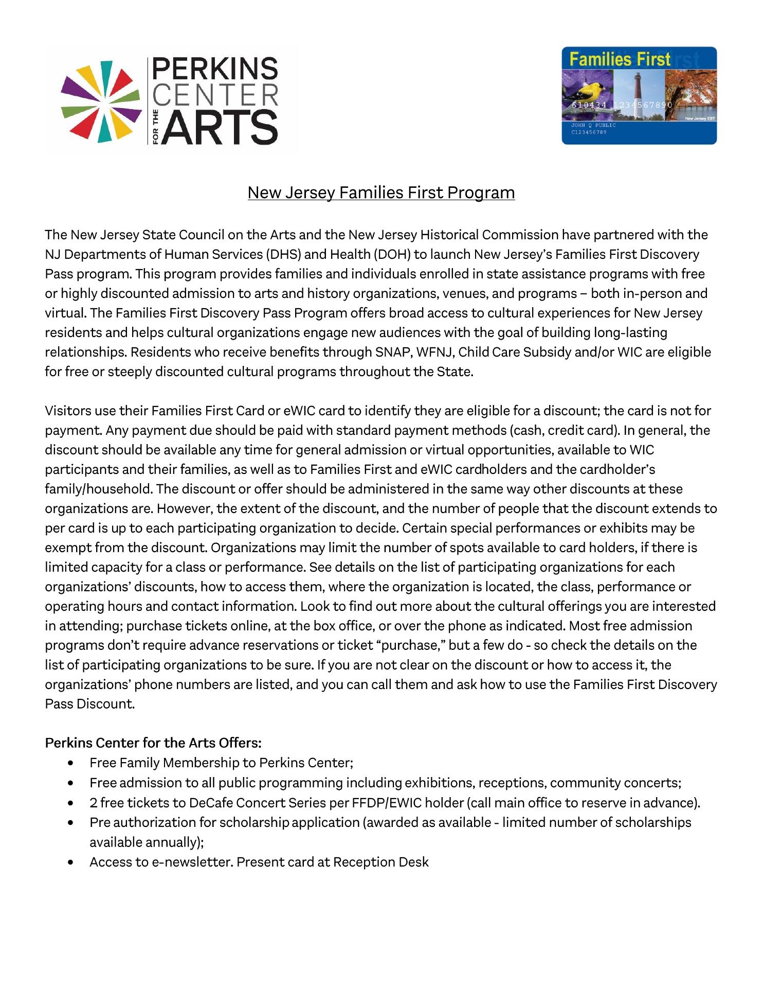 Perkins Center for the Arts Menu