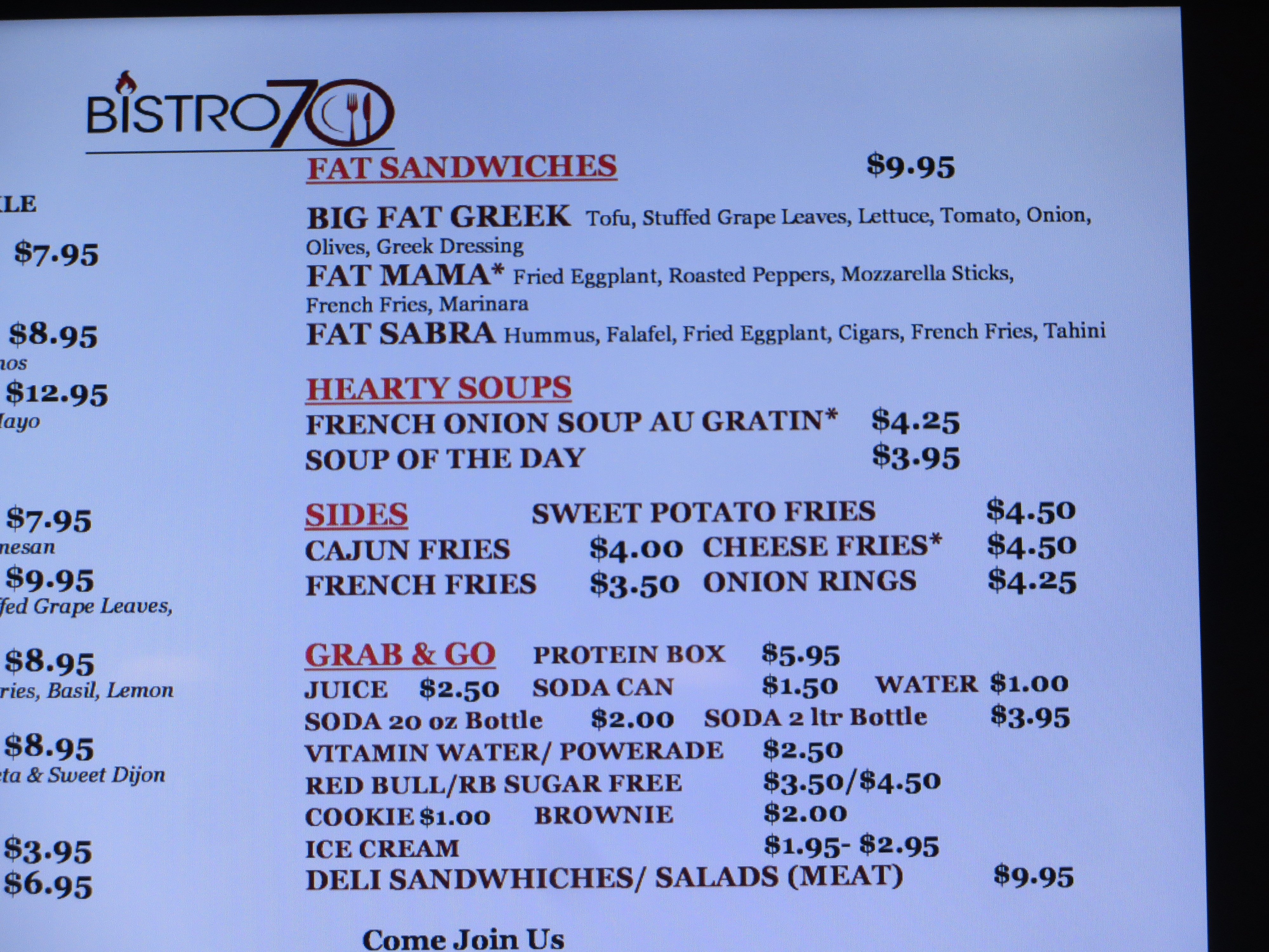 Bistro 70 Menu