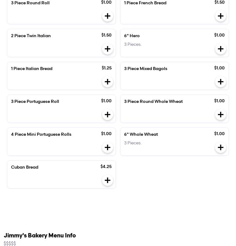 Jimmy's Bakery Menu