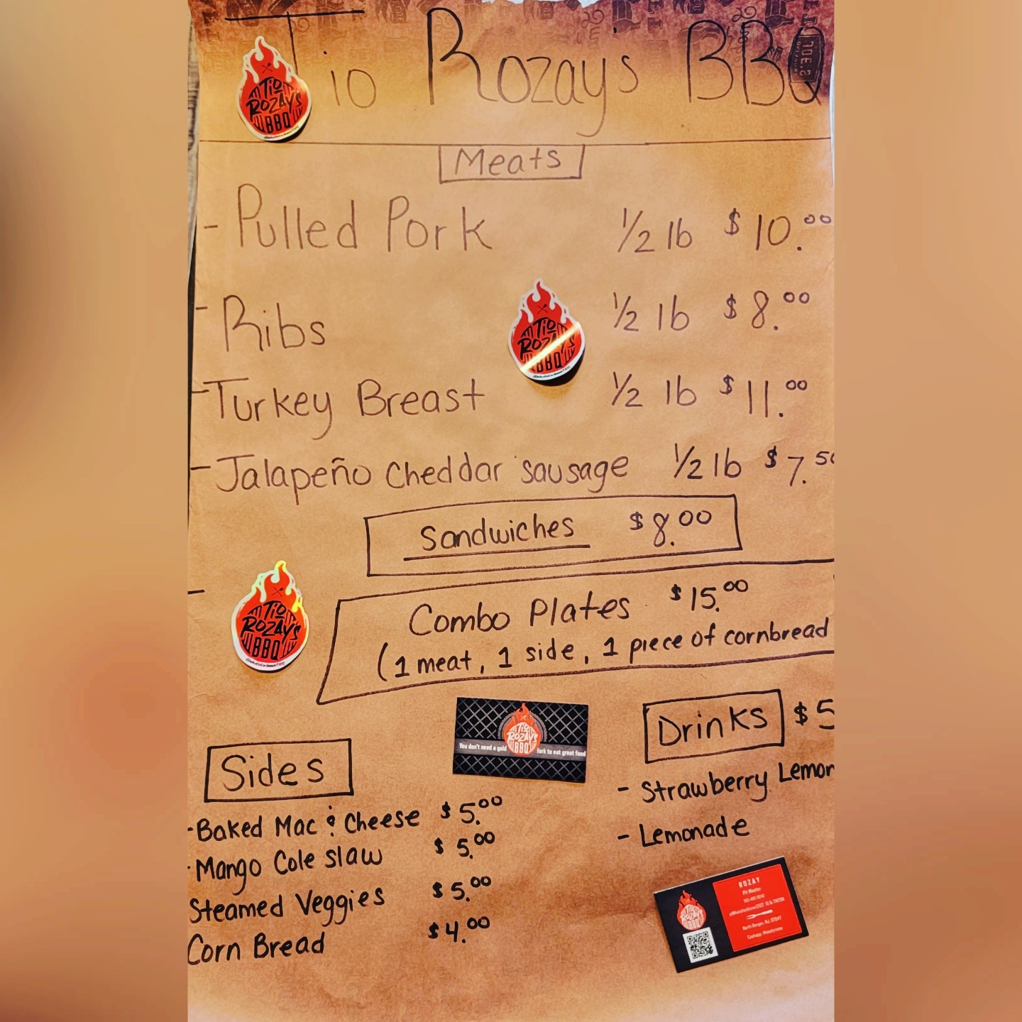 Tio Rozay's BBQ Menu