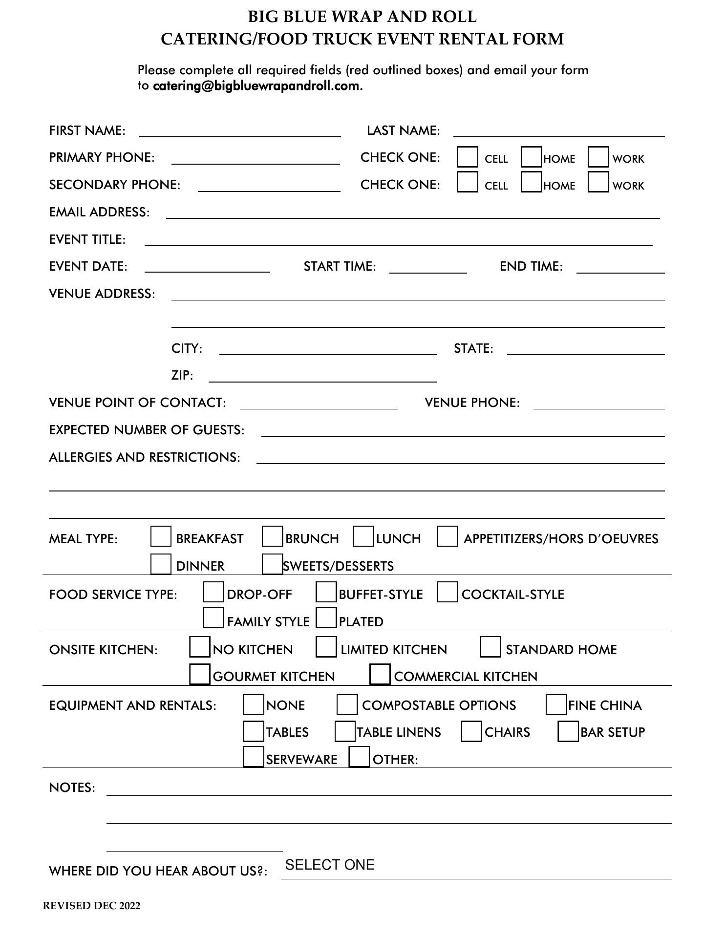 Big Blue Wrap and Roll Menu