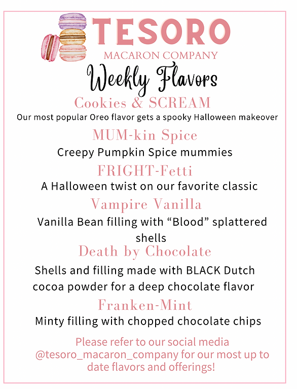 Tesoro Macaron Company Menu