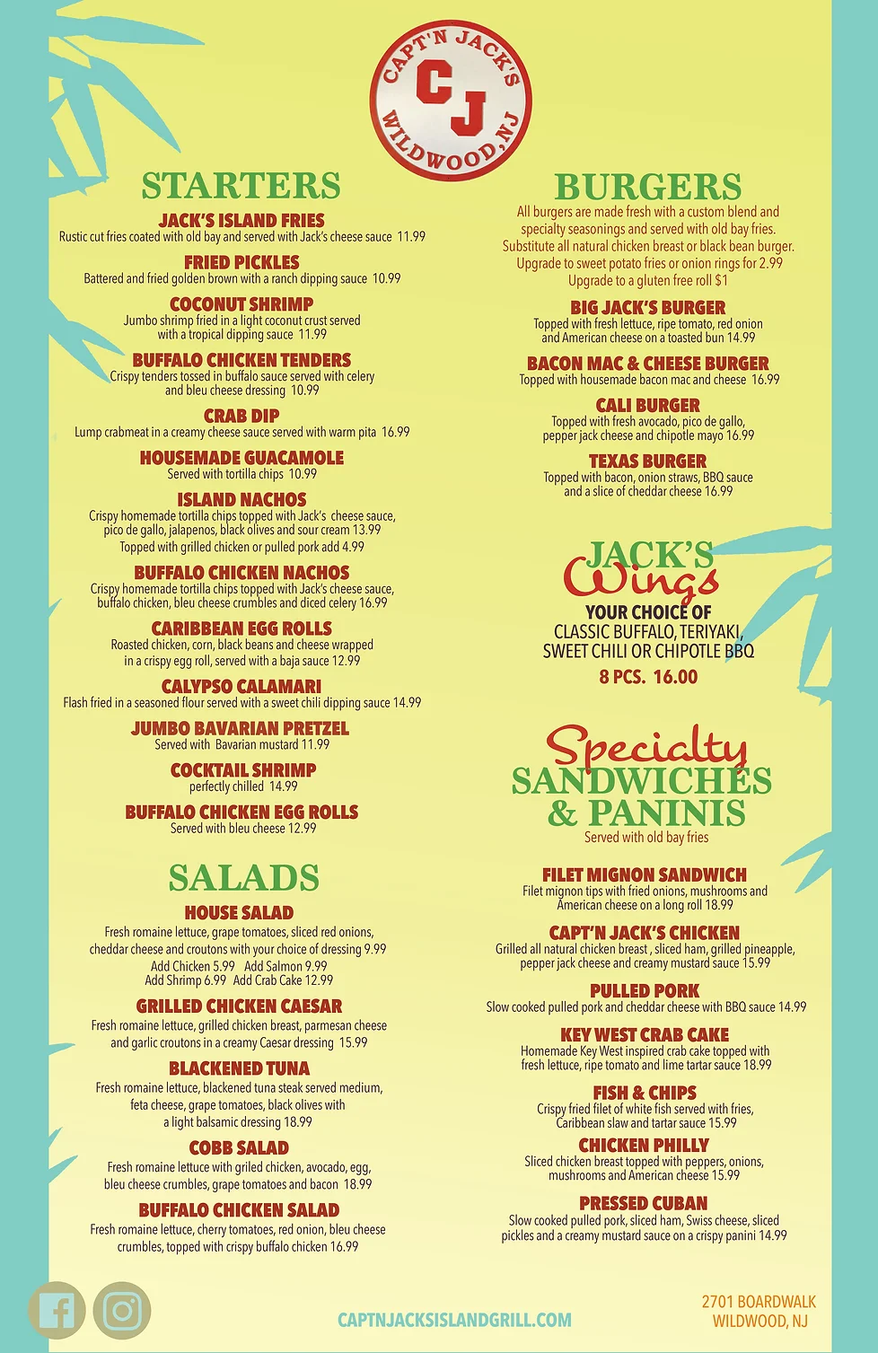 CJs Bar and Grille Menu