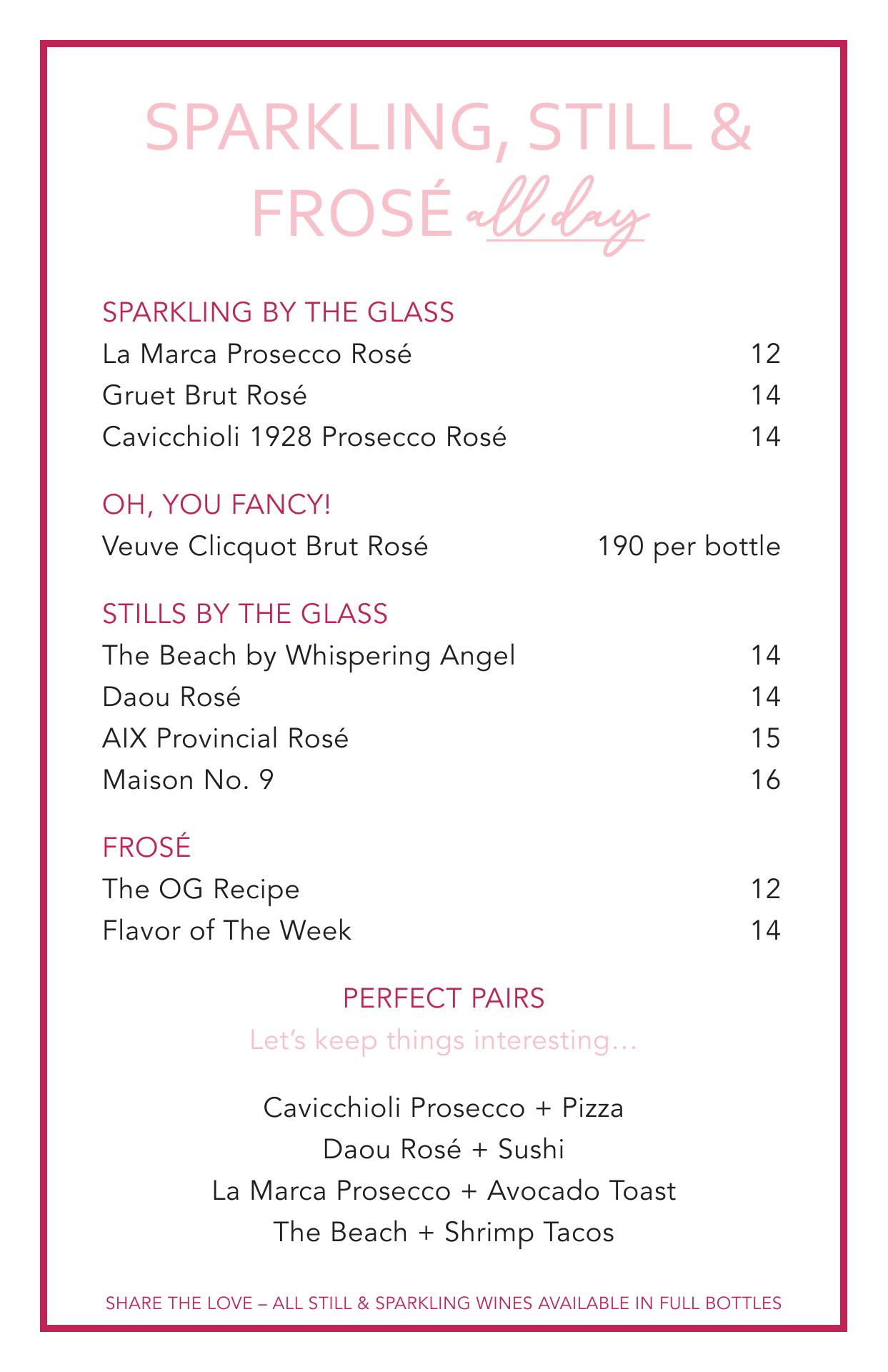 The Rosé Bar Menu
