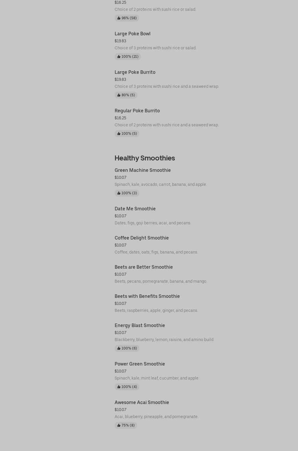 Poki Poke Bowl + Smoothies Menu