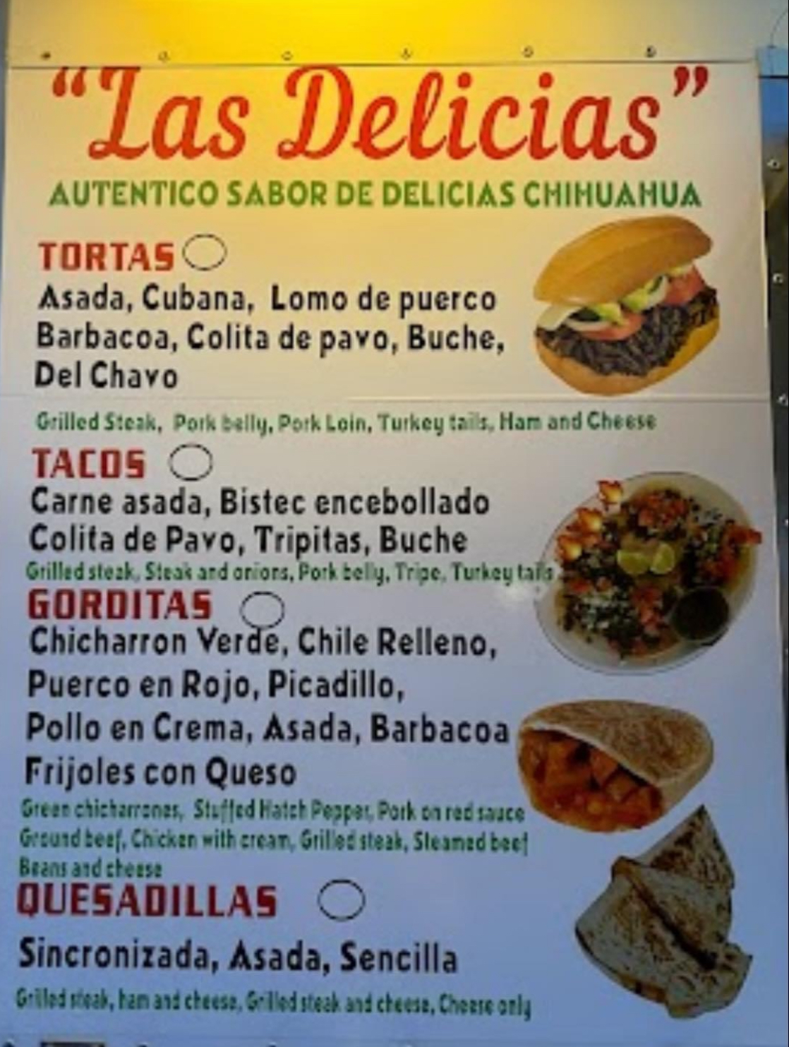 Lonchera Las Delicias Menu