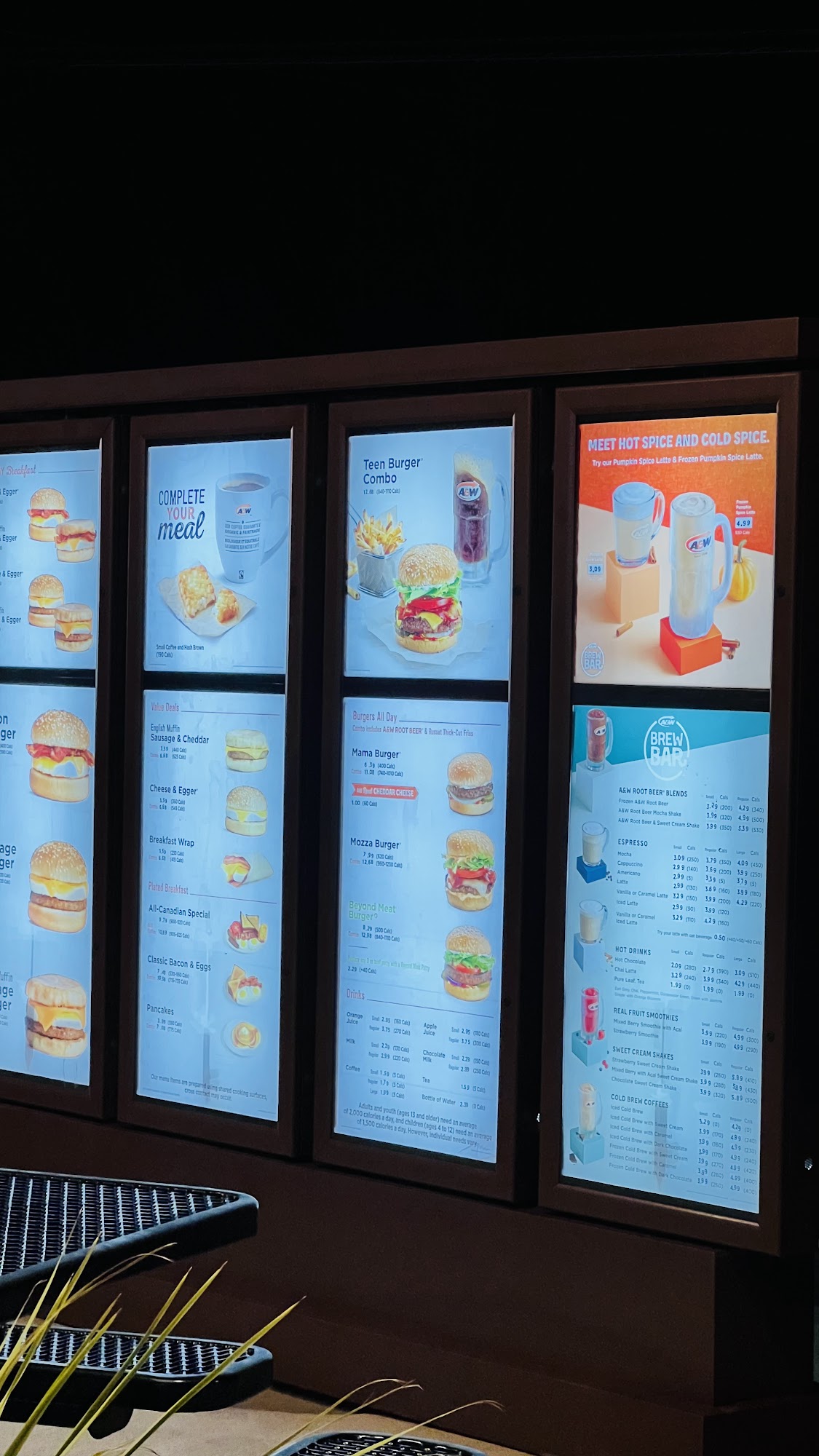 A&W Canada Menu