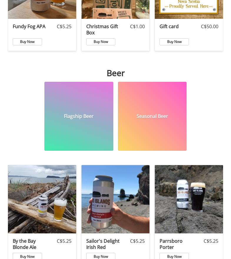 Two Islands Brewing Menu