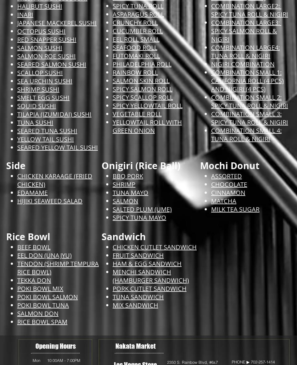 Nakata Sushi & Japanese Food Menu