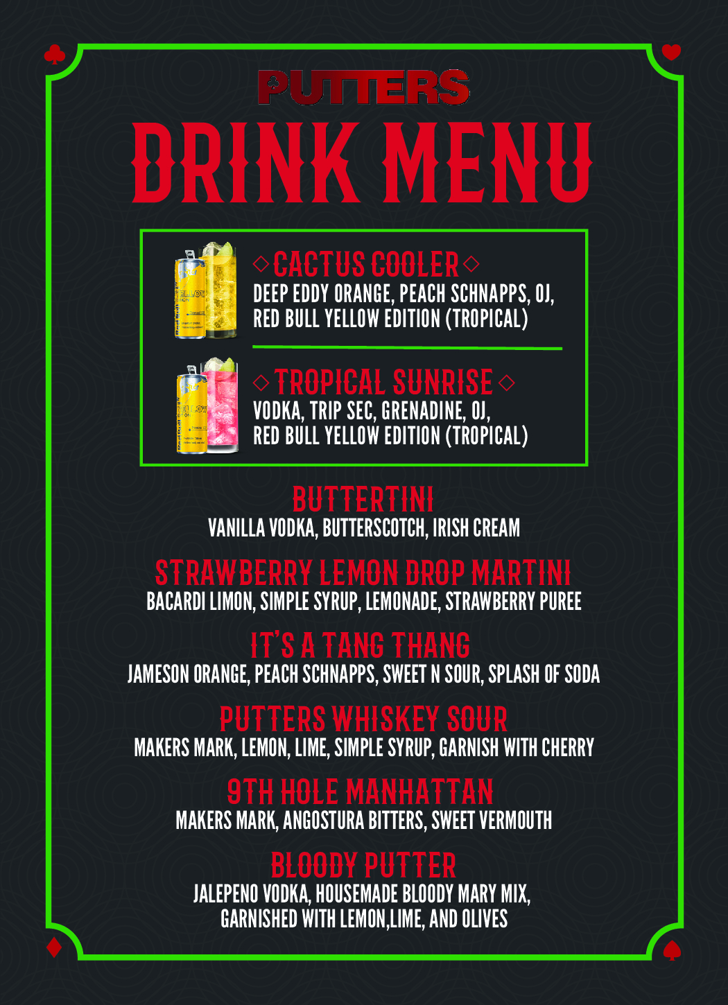 Putter's E. Flamingo Menu