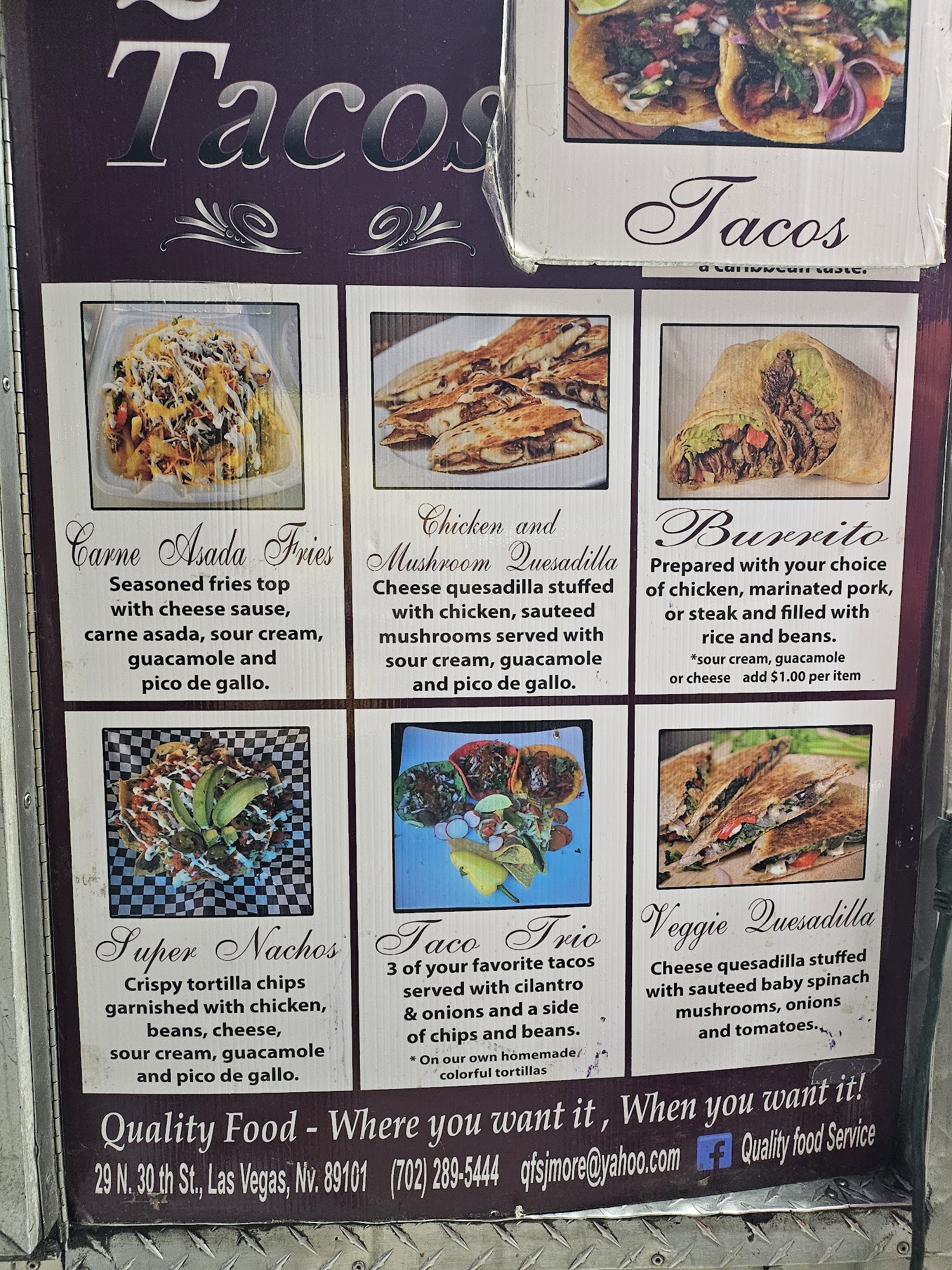 Quality Mobile Food Services;Inc Menu