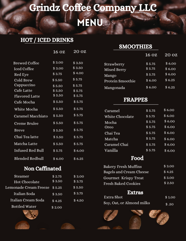 Grindz Coffee Company LLC Menu