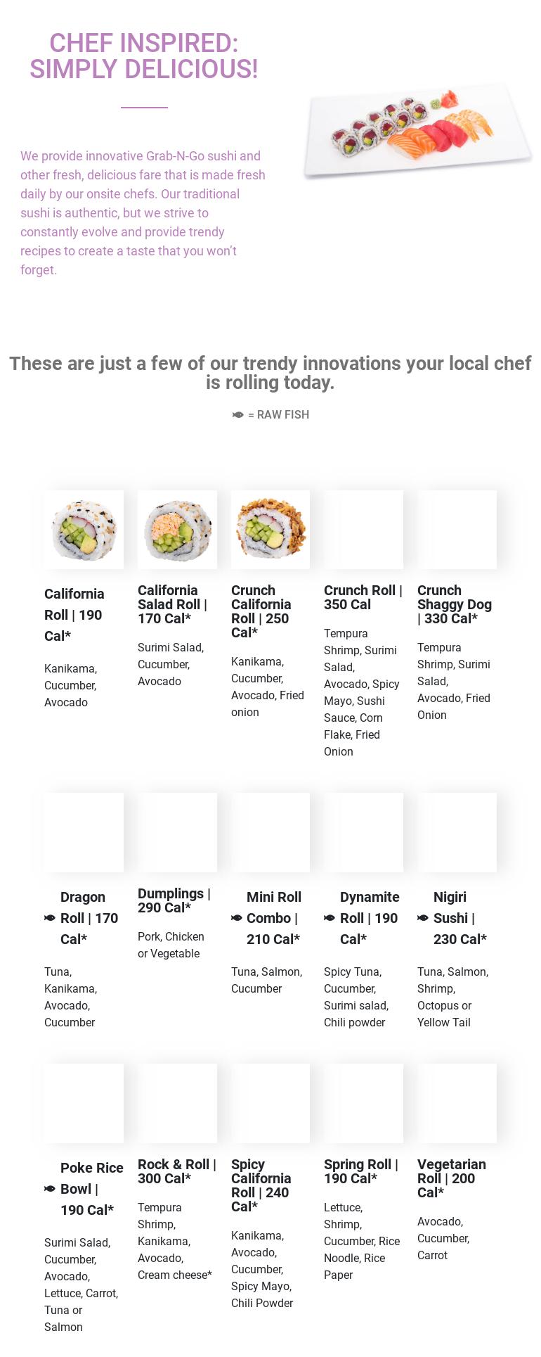 Snowfox Sushi Menu