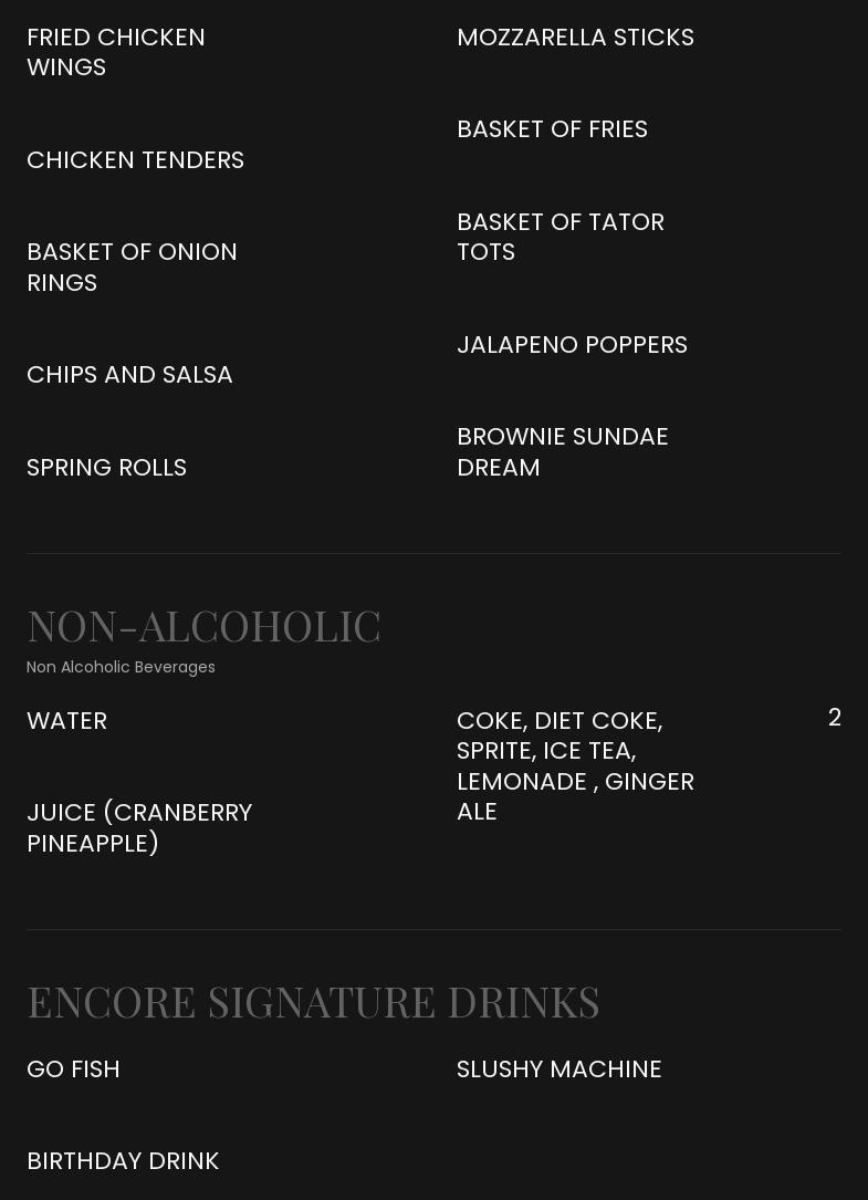 Encore Lounge Menu
