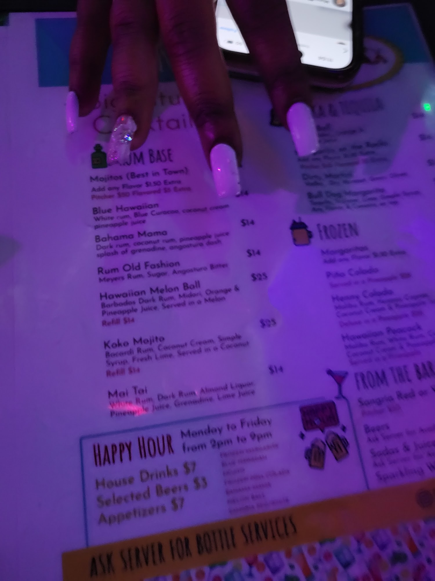 Hawaii Lounge and Tapas Bar Menu