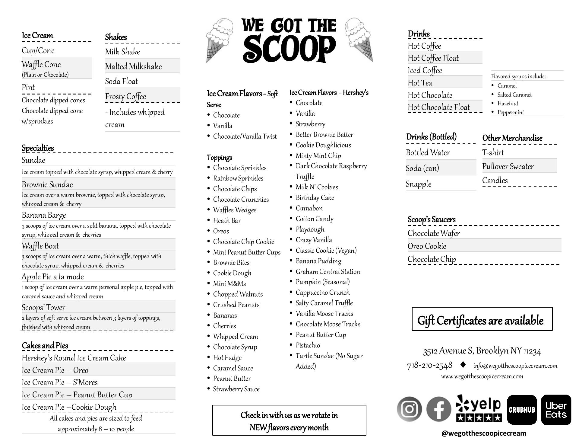 We Got The Scoop Menu