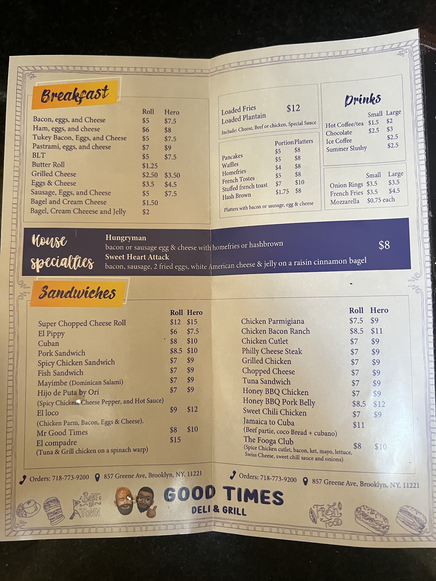 Good Times Deli & Grill Menu