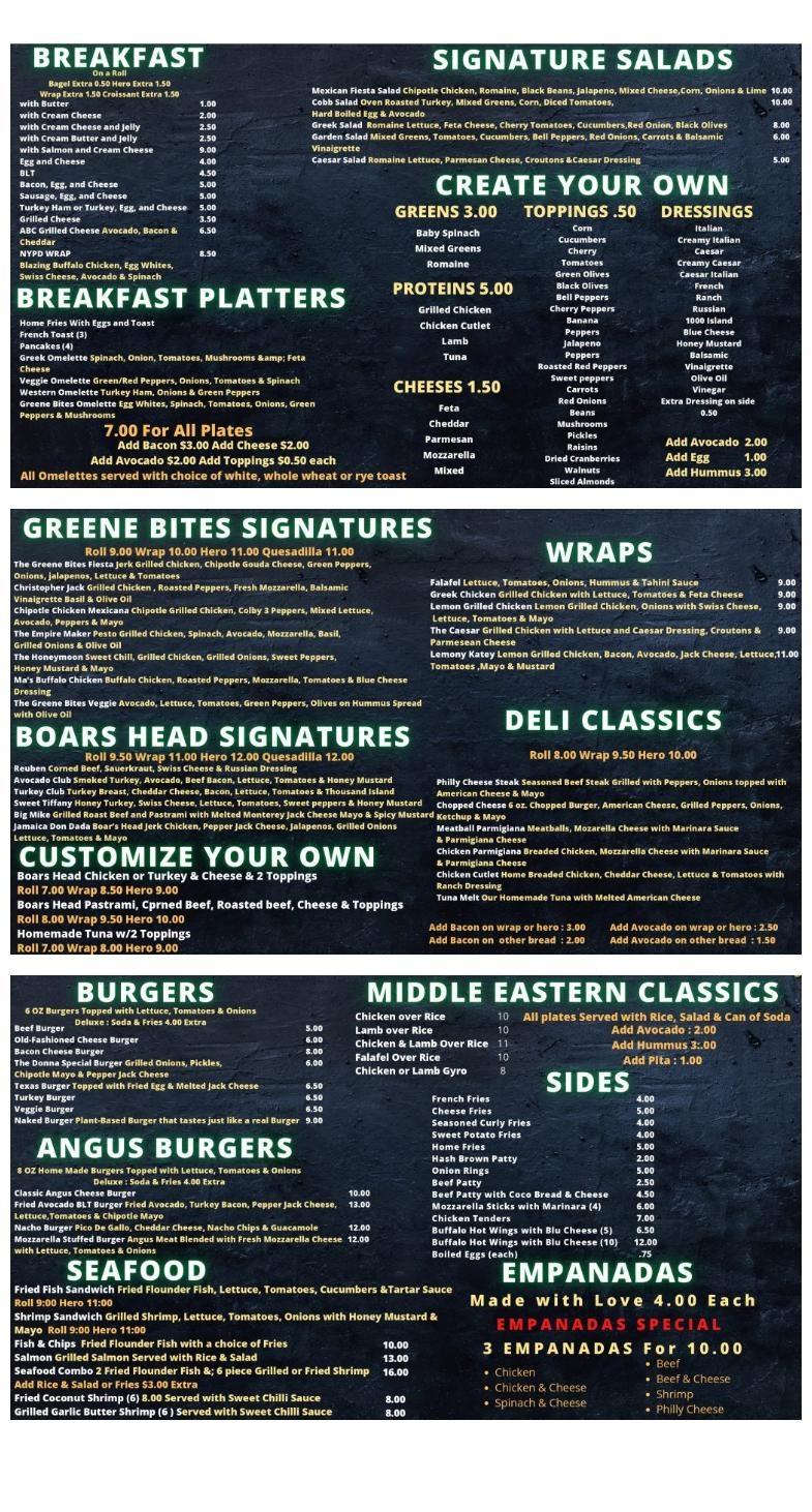 Greene Bites Menu