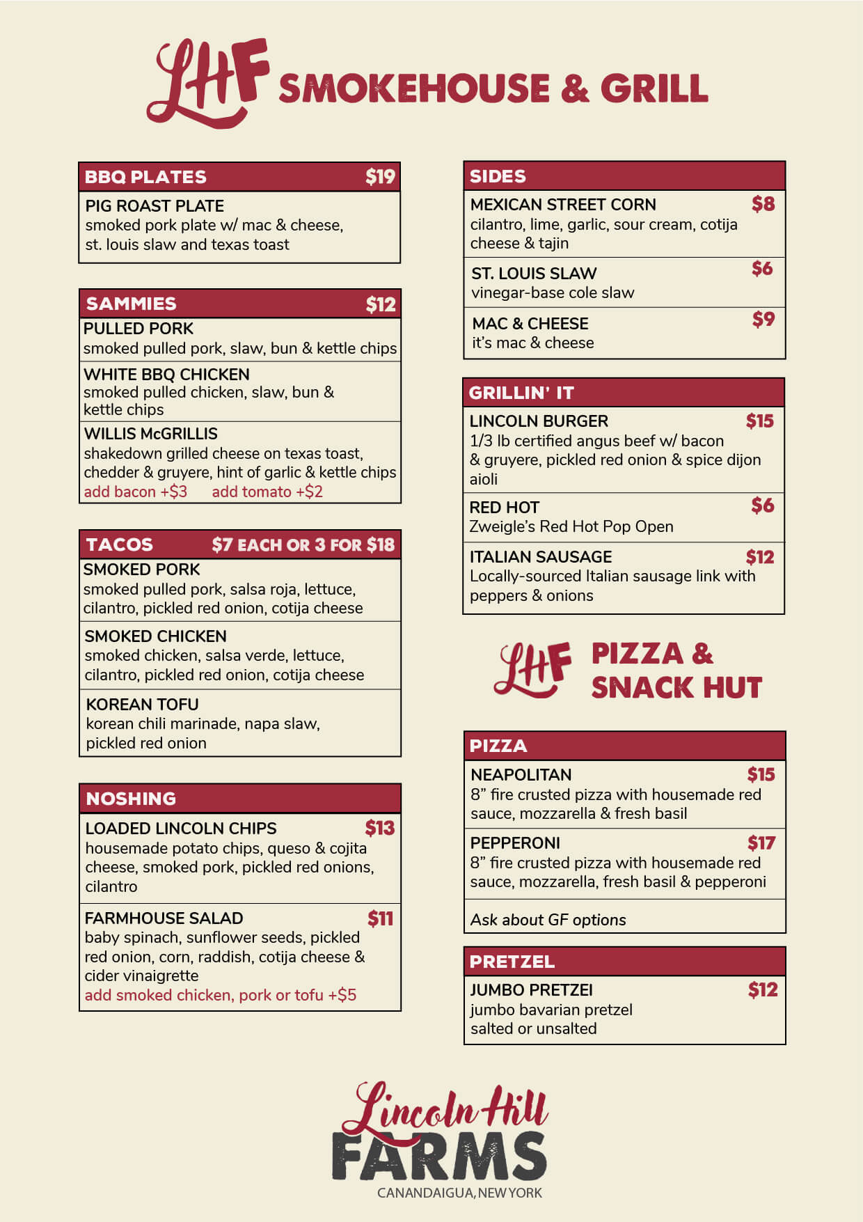 Lincoln Hill Catering Menu