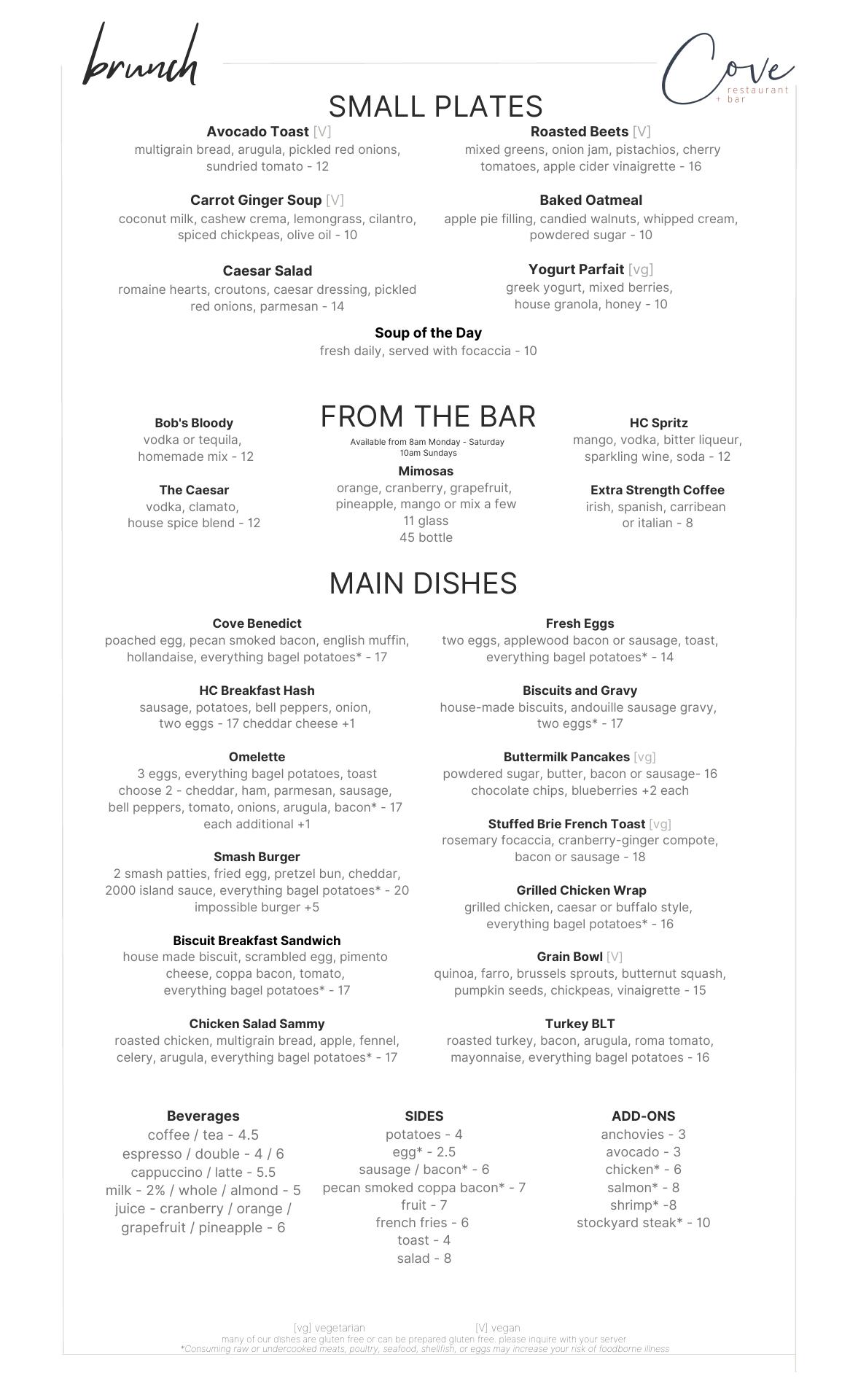 The Bird Cage Menu