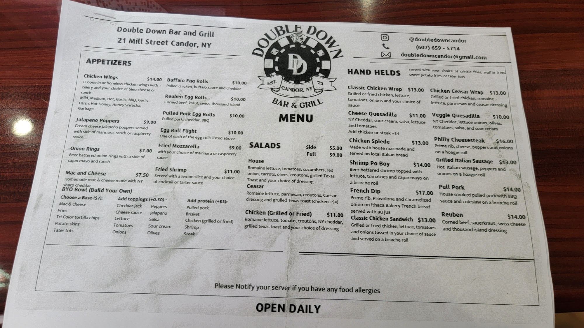 Double Down Bar & Grill Menu