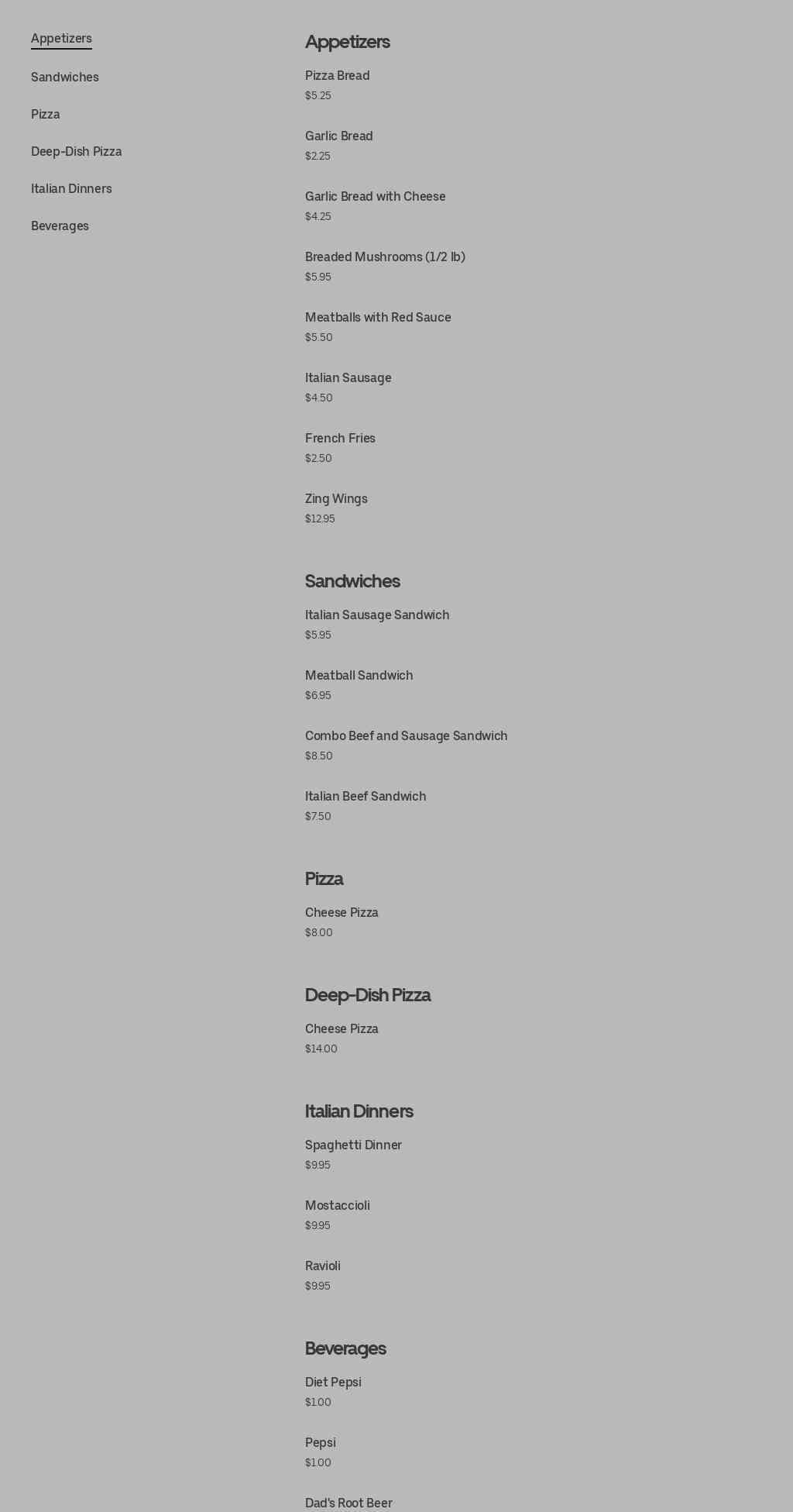 Lefrak Pizza Menu