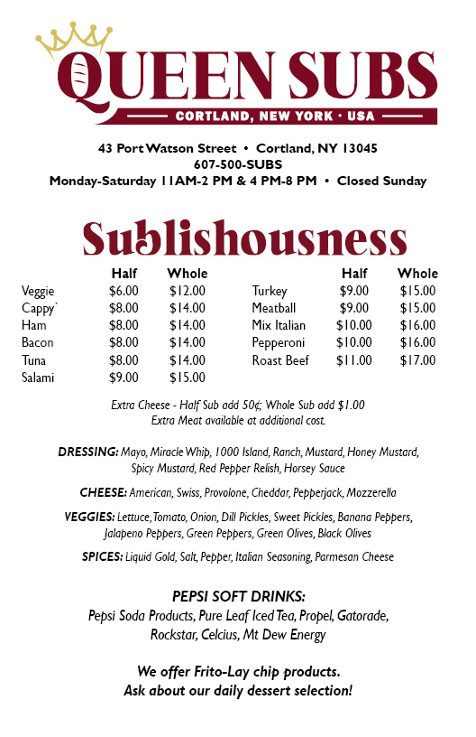 Queen Subs, Cortland Menu, Reviews (51), Photos (14) Restaurantji