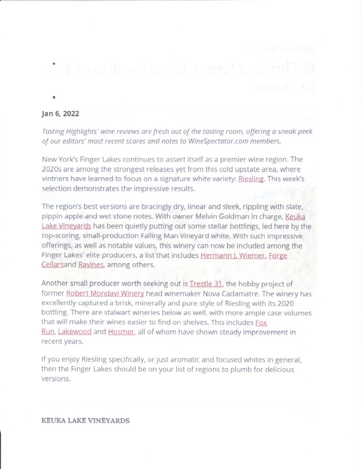 Keuka Lake Vineyards Menu