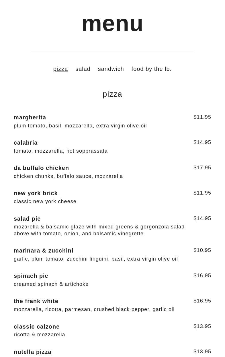 Nicolino Gourmet Eatery Menu
