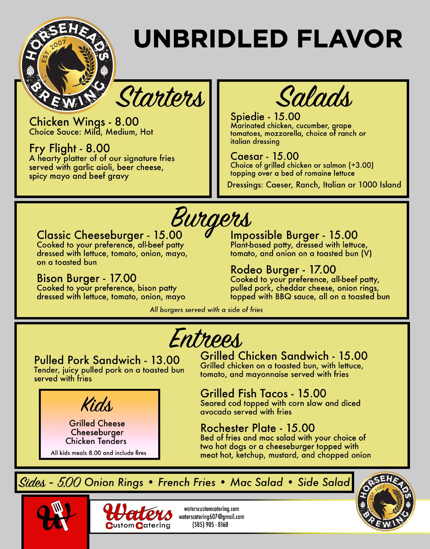 Horseheads Brewing Co Menu