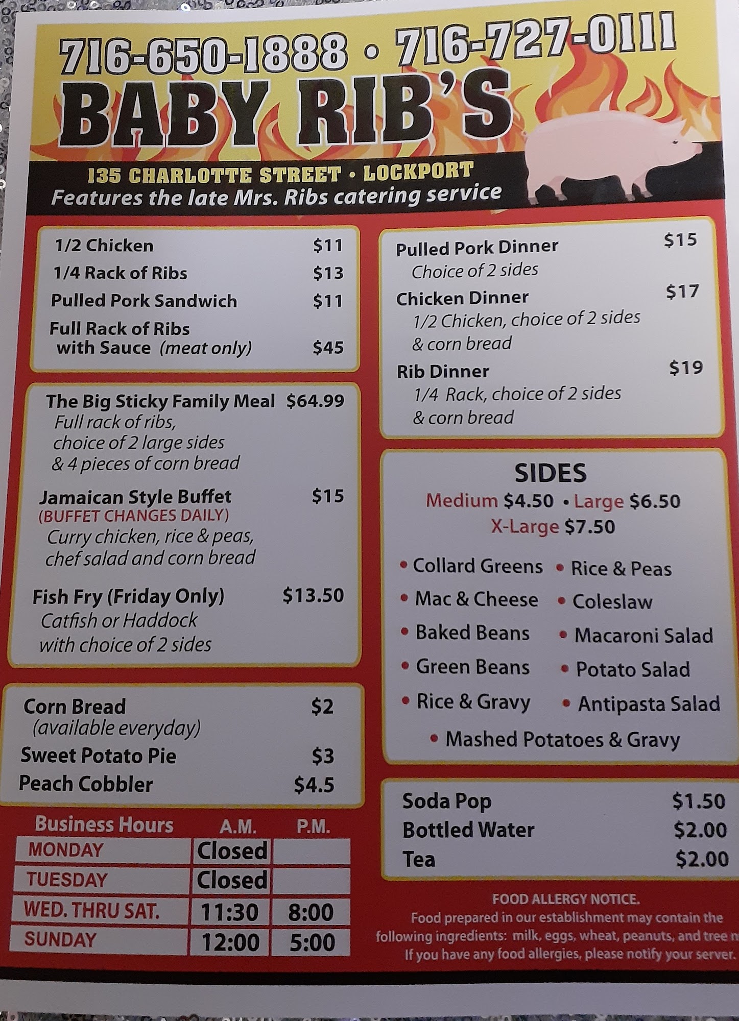 Baby Ribs Menu