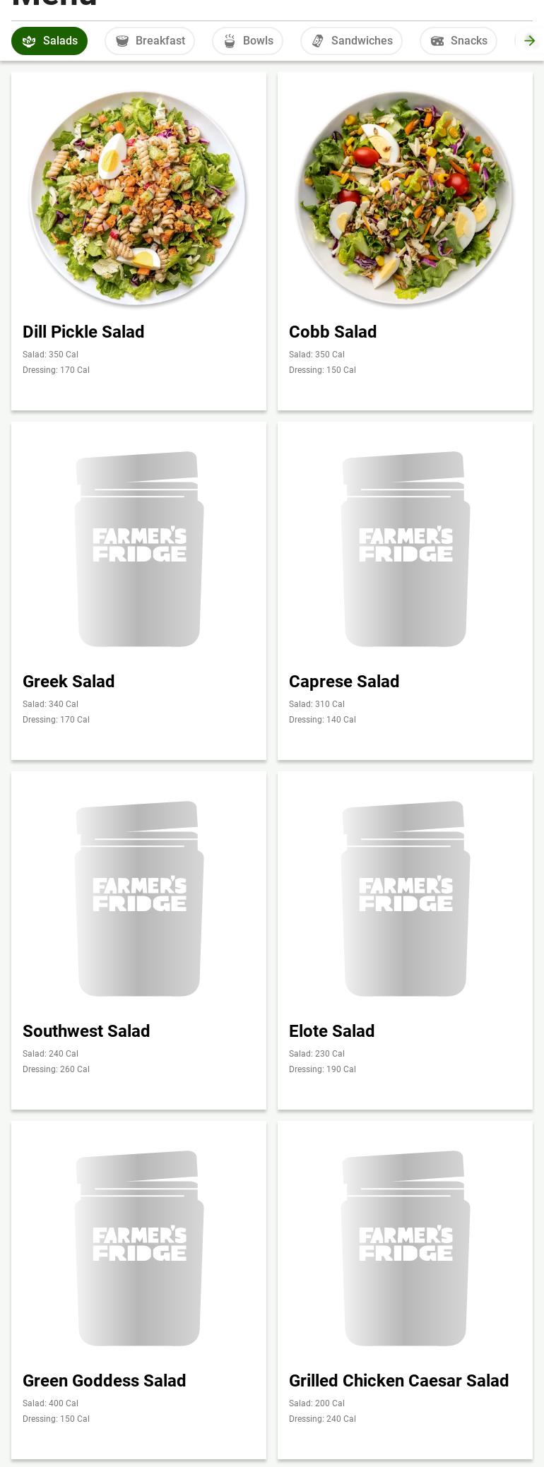 Farmer's Fridge Menu