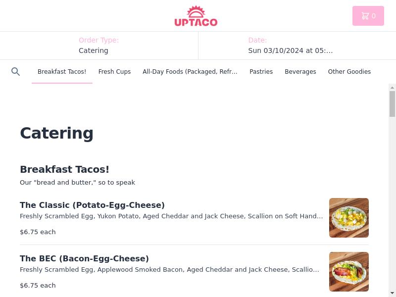 Uptaco Breakfast Tacos Menu