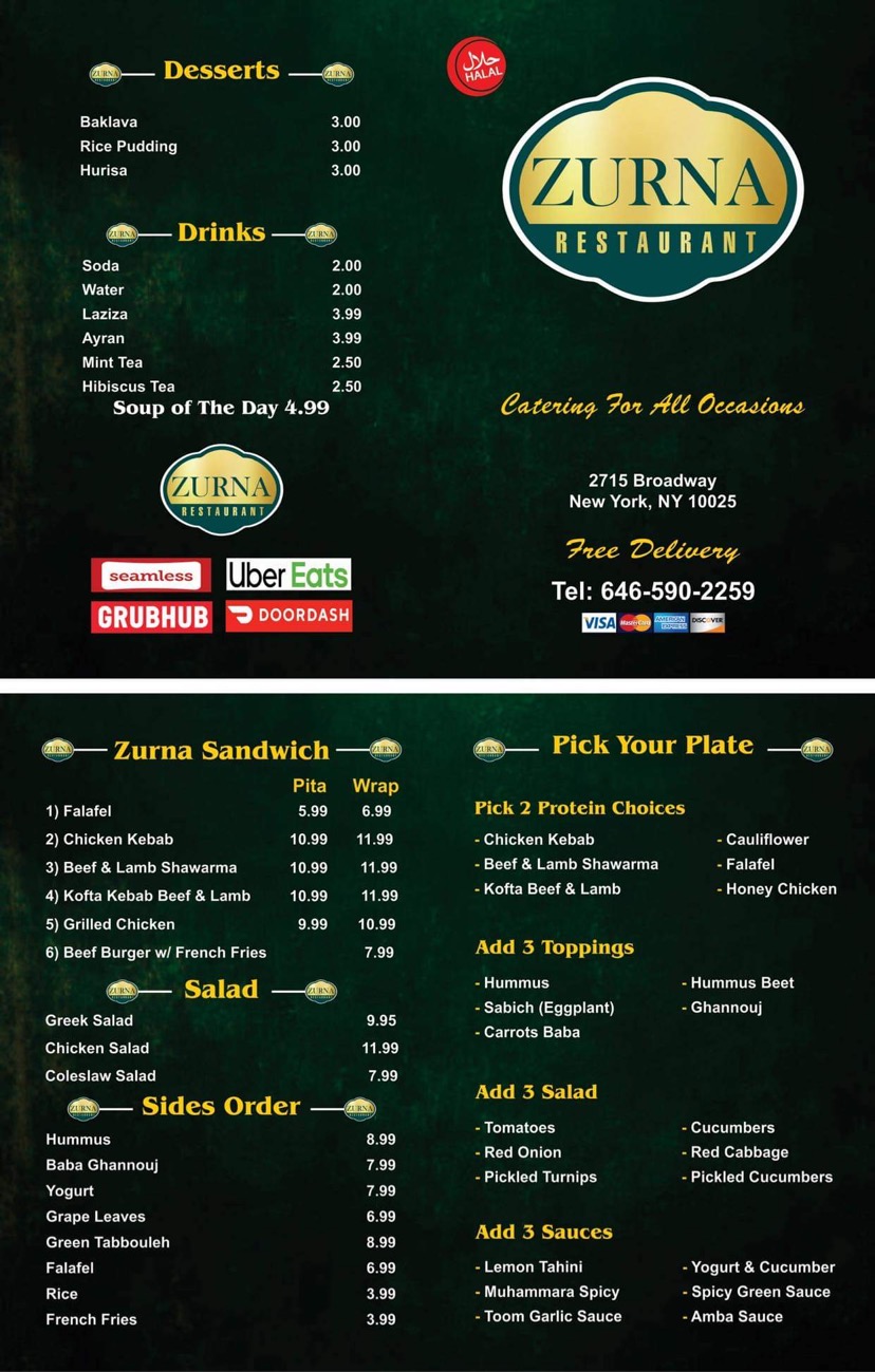 Zurna Restaurant Menu