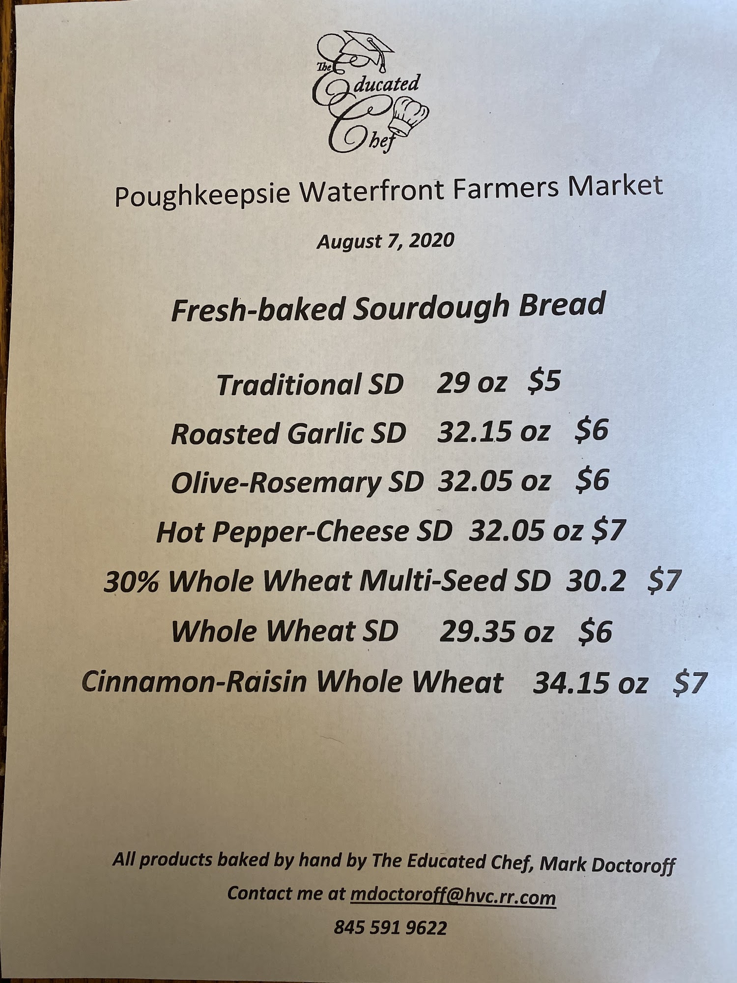 The Educated Chef Menu