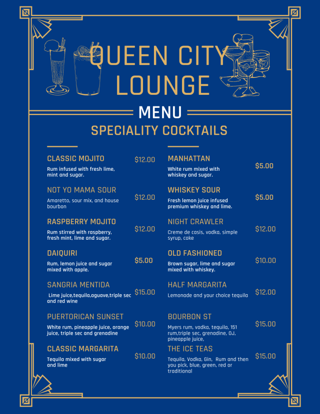 Queen City Lounge Menu