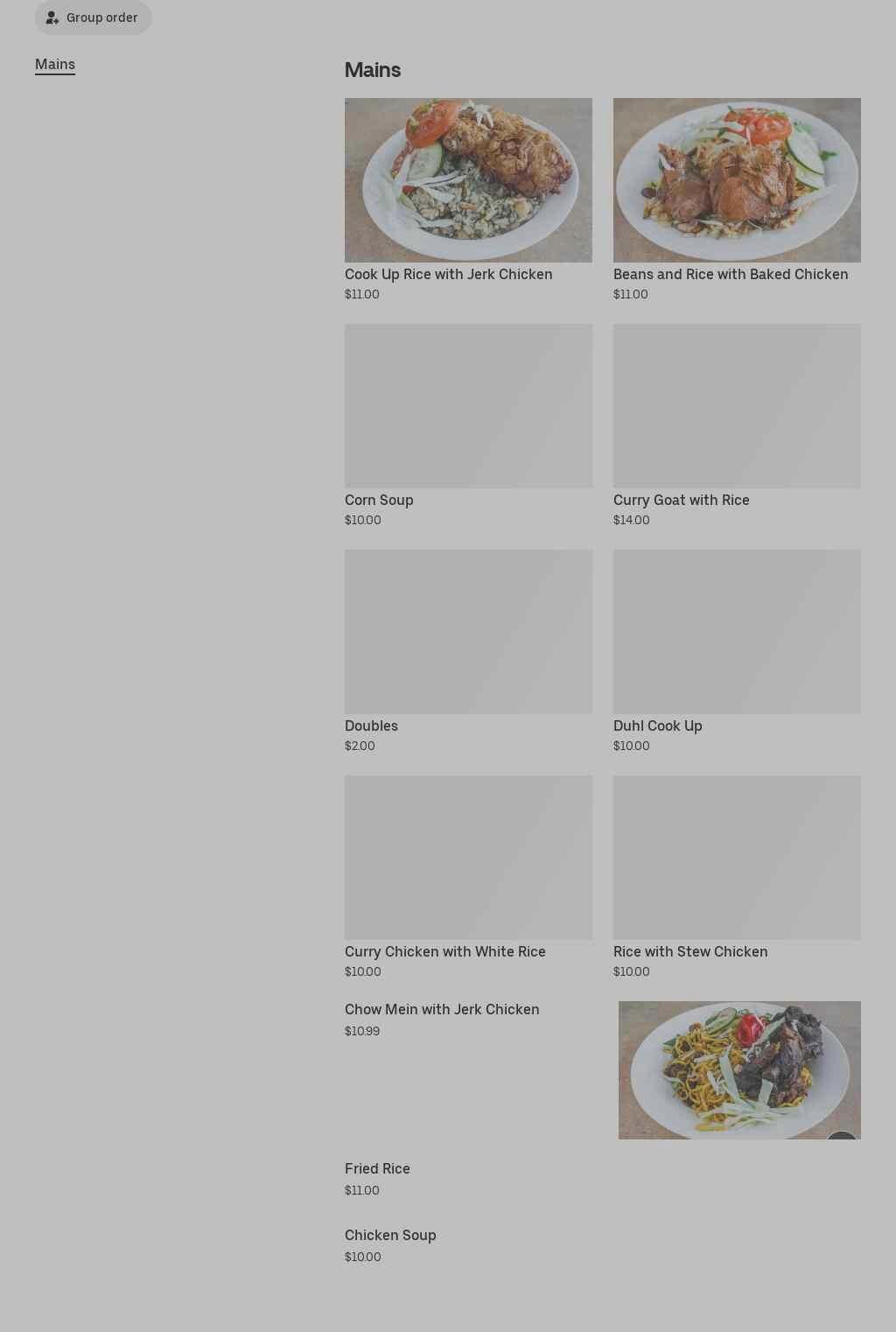 Tasha's Roti Shop Menu