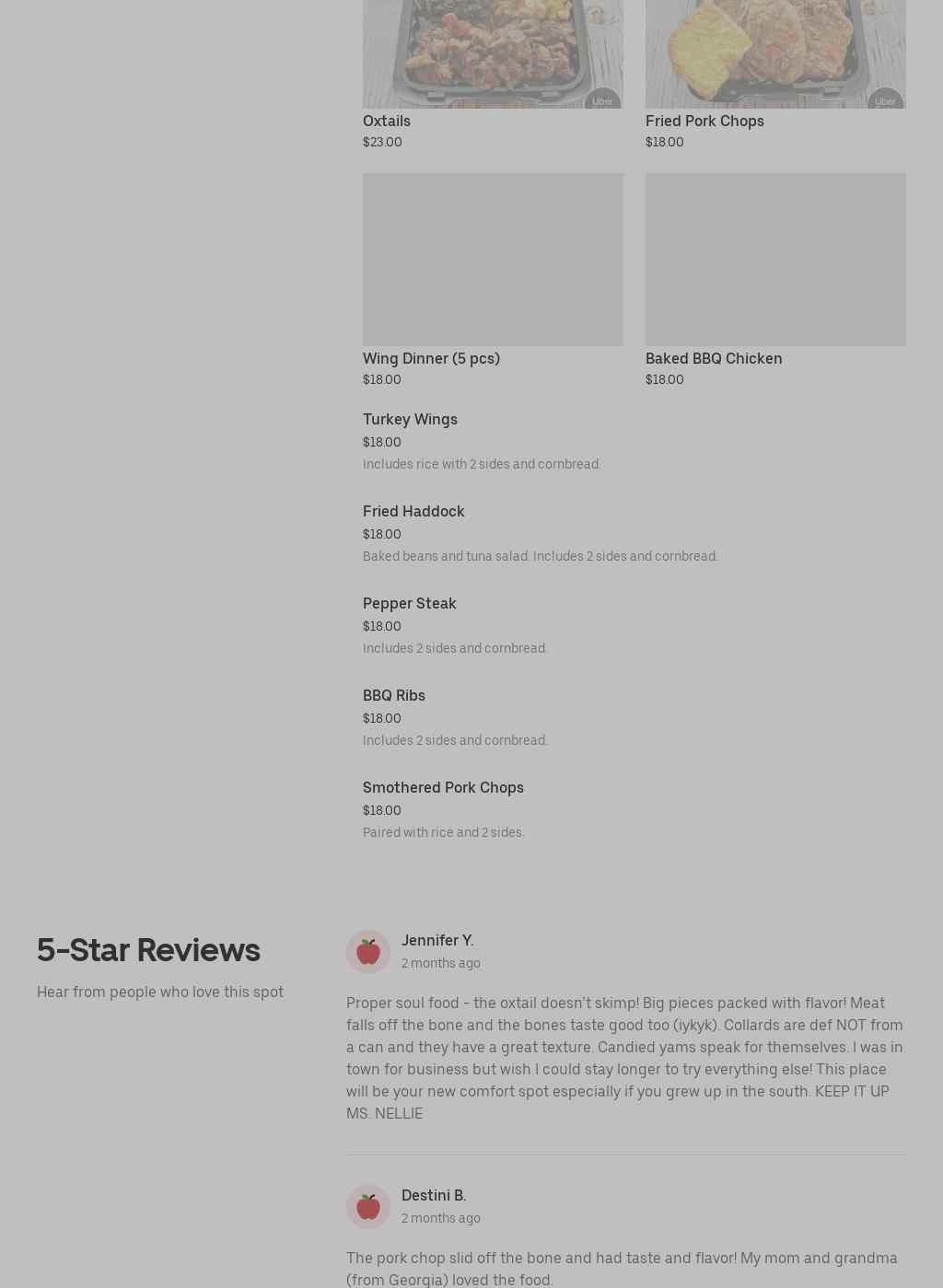 Nellie's House of Soul Menu