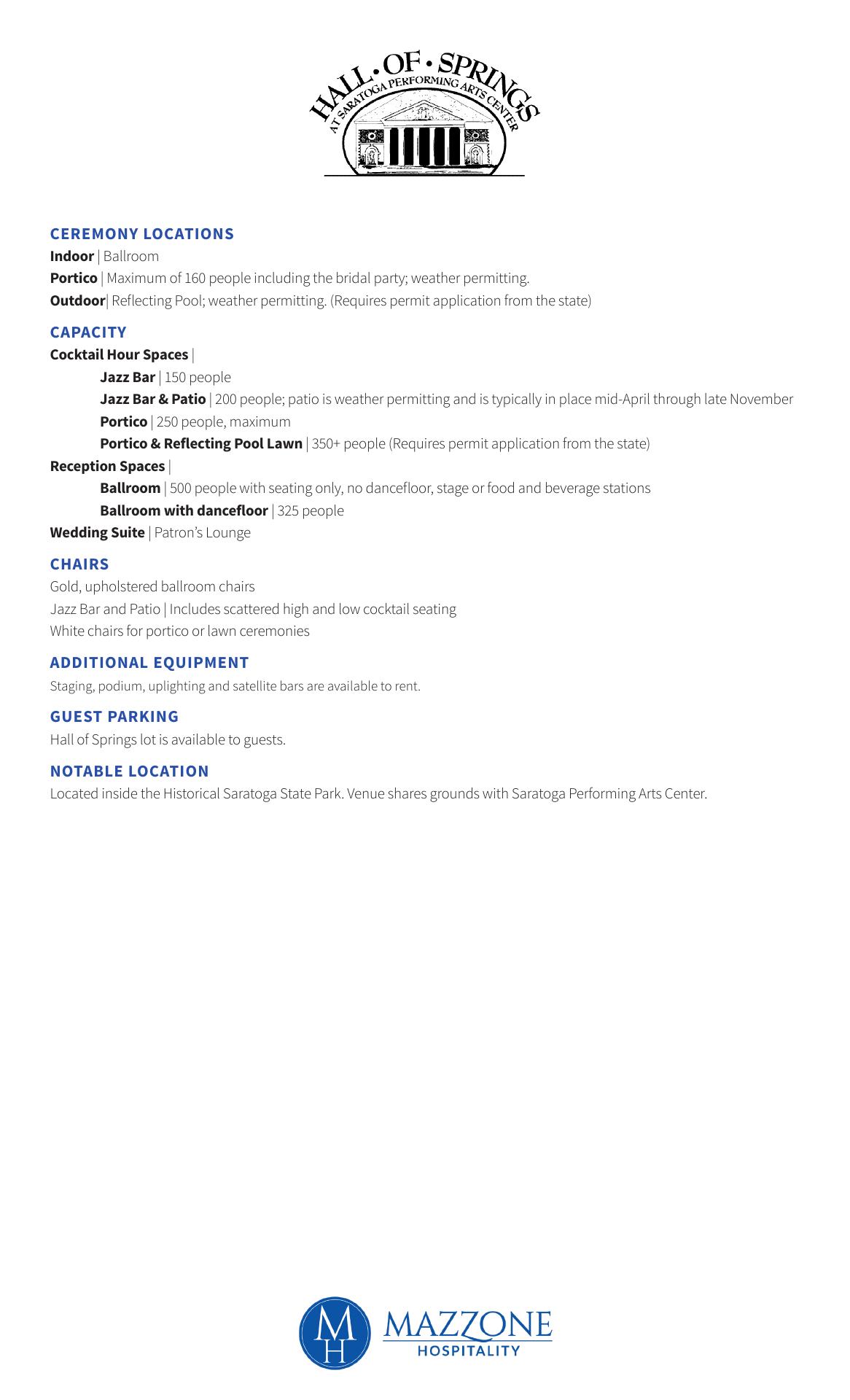 Hall of Springs Menu