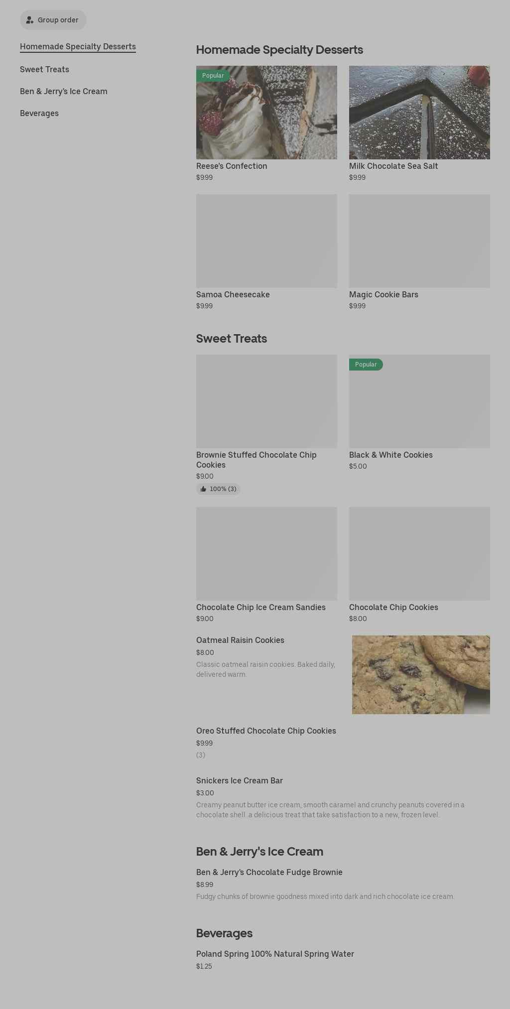 Saratoga Dessert Bar Menu