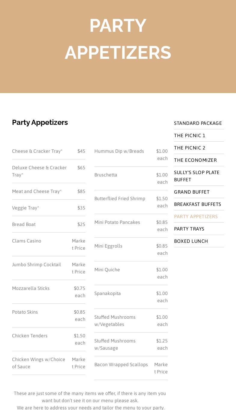 Sully's Catering Menu